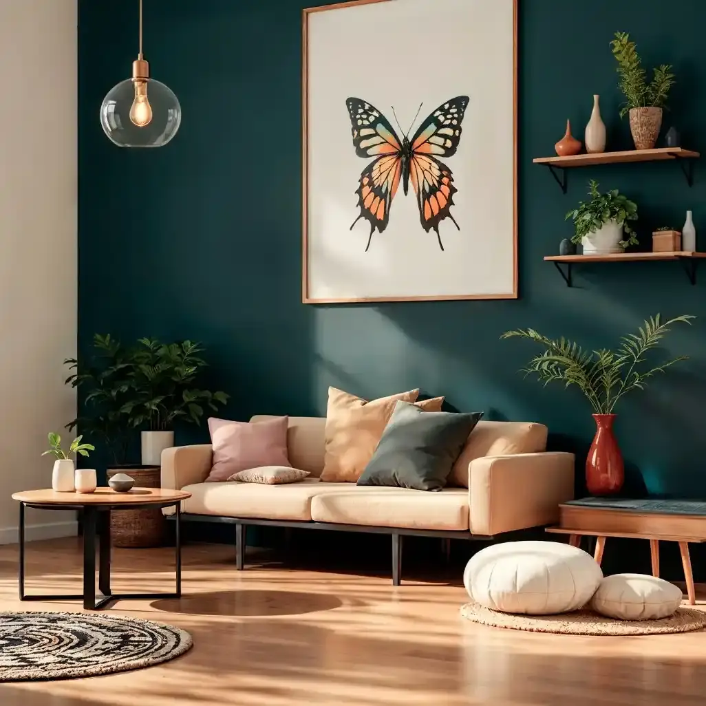 Living room of a sample flat shown in a virtual tour